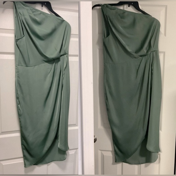 NWT PrettyGarden Ruched Bodycon Sleeveless One Shoulder Wrap Satin Belted Slit L - Picture 3 of 12
